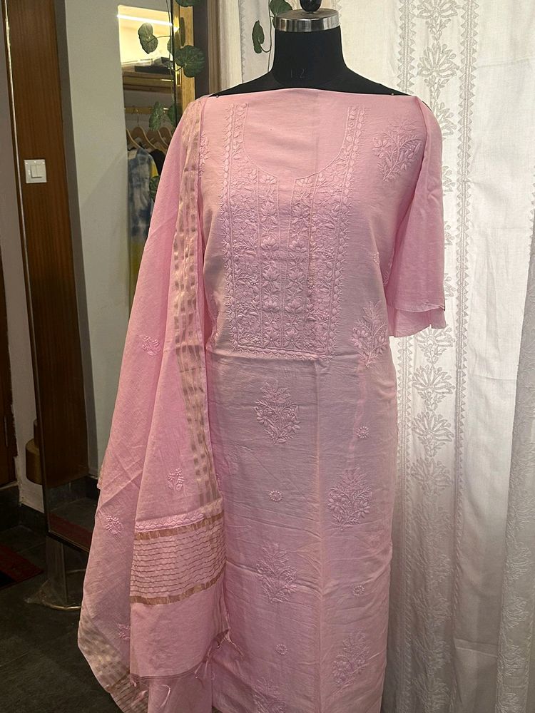 Unstitched Pink Chikankari Kurti