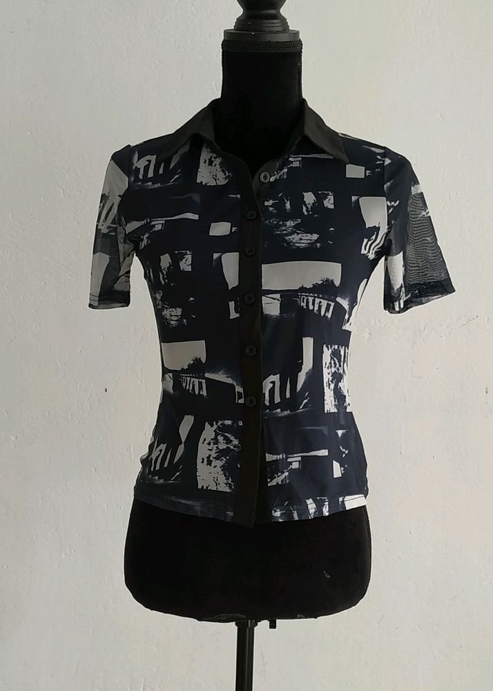 Y2k Shein Graphic Print Mesh Shirt