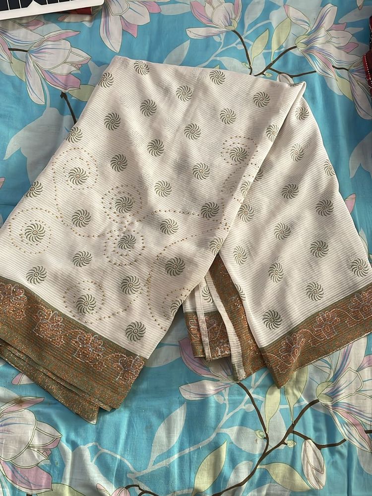 White Synthetic Saree