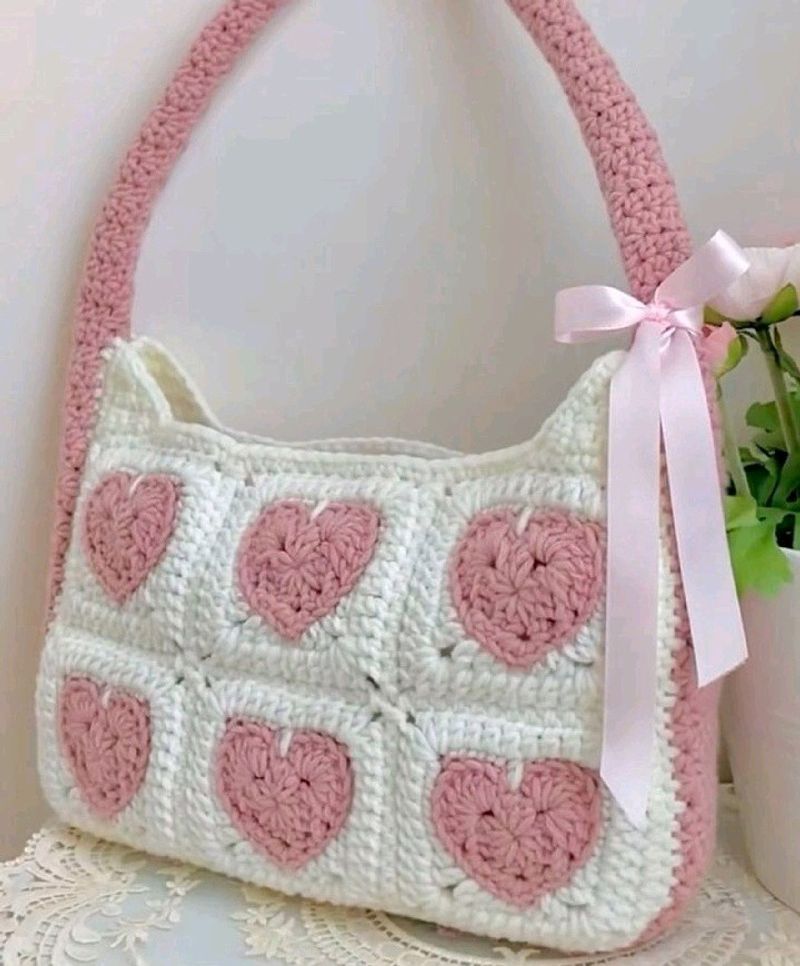 Cute Crochet Heart Shoulder Bag