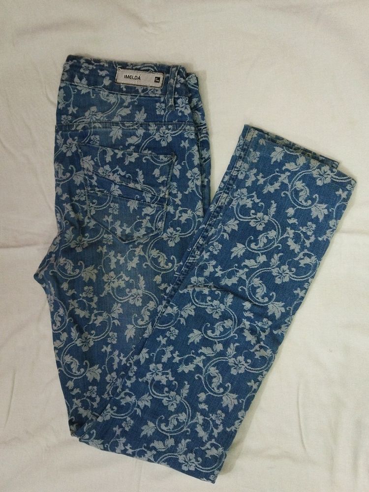 Floral Printed Blue Jean Jeggings