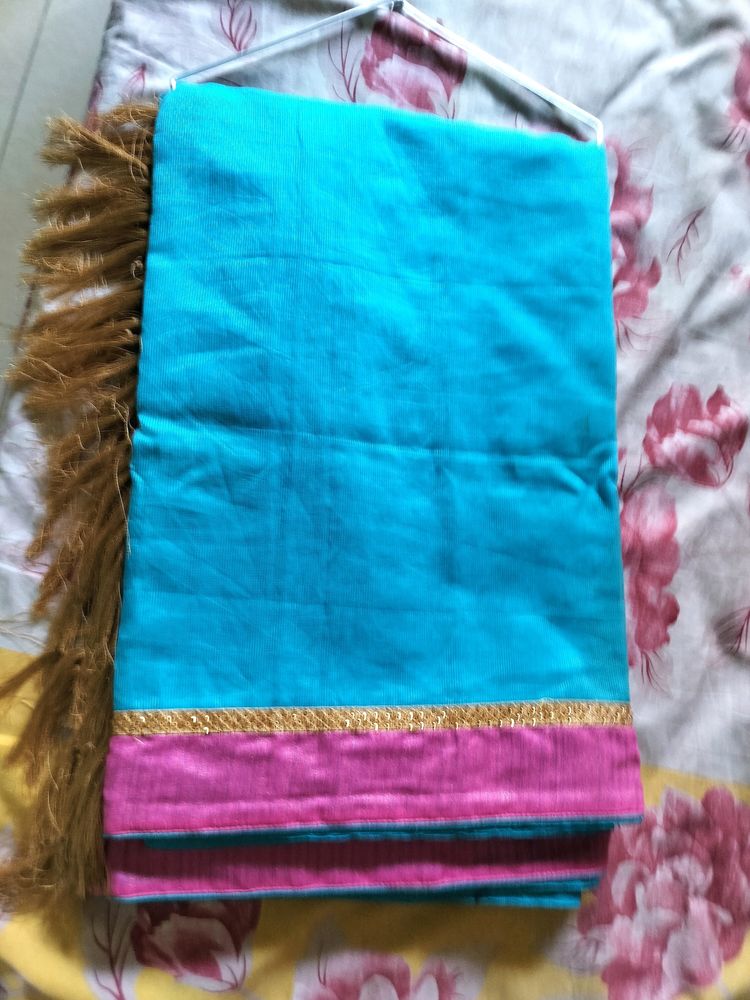 Unused Blue And Pink Saree