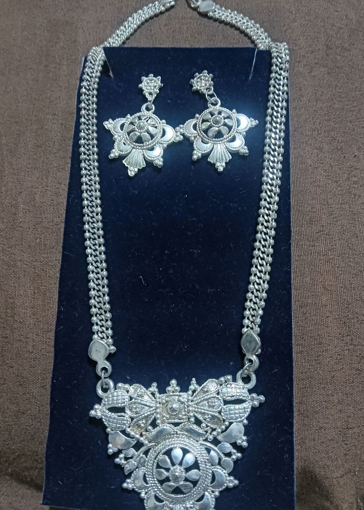 Silver Look Artificial Necklace And Earrings