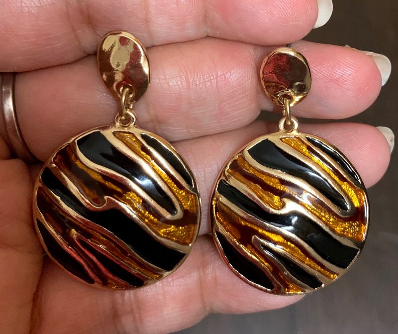 Black And Golden Metallic Earrings