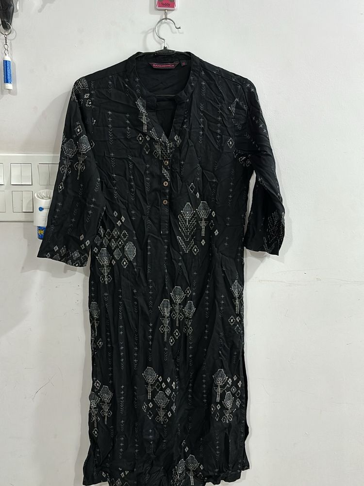 Casual Printed Black Kurta by Rangmanch