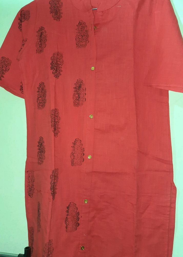 Red Hand Block Print Kurta