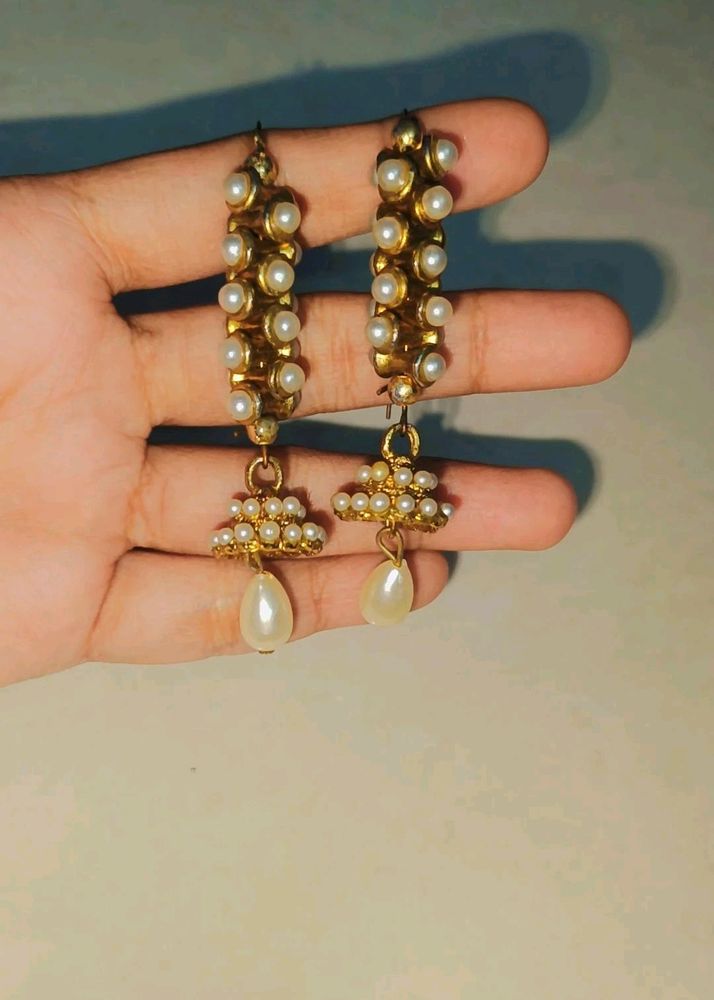 Golden Colour With Pearl Earrings