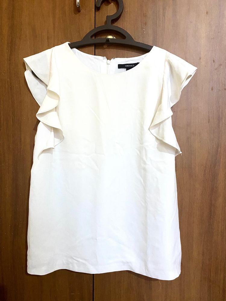 FOREVER 21 White Ruffle Armhole Top