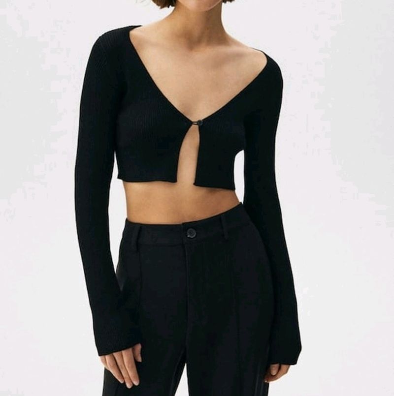 Crop Black Cardigan Like Jacket