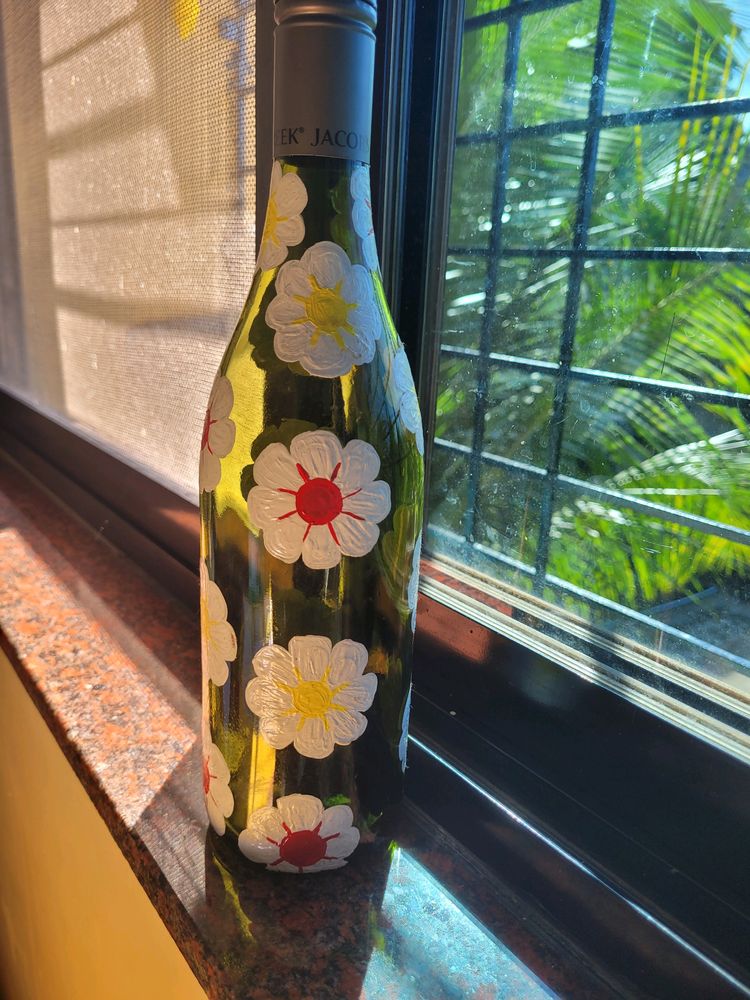 Wine Bottle With Floral Painting