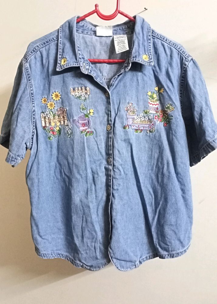 Lightweight Denim Shirt With Embroidery