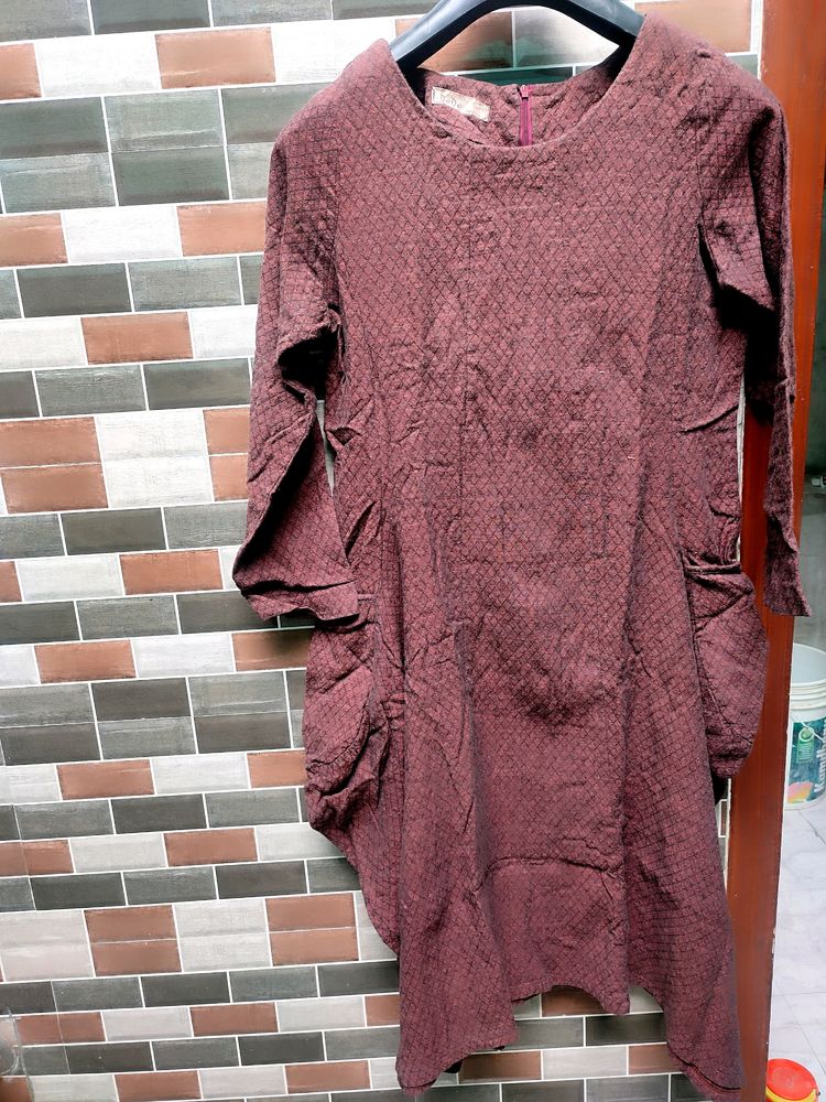 Maroon Flaird Side Pocket Full Sleev Kurta