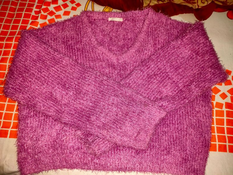 Purple Colour Crop Sweater