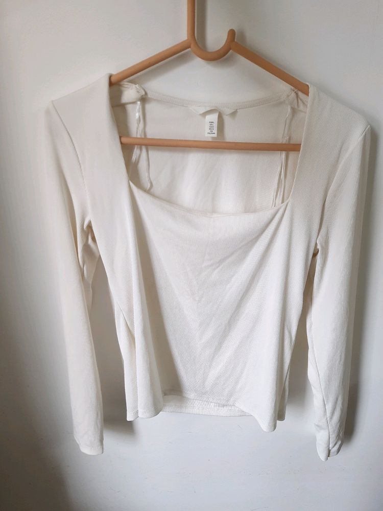 H&M White Full Sleeves Top