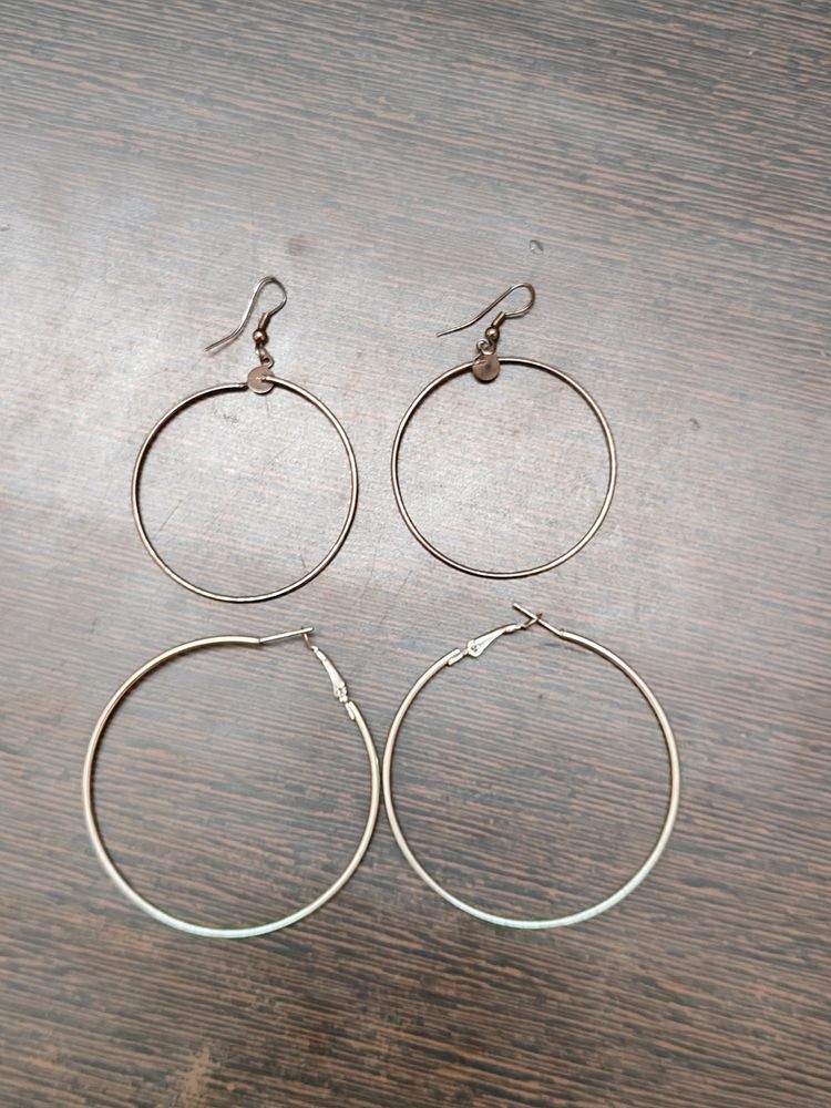 Set Of Two Silver Aloy Large Circle Round Hoop Ear Bali