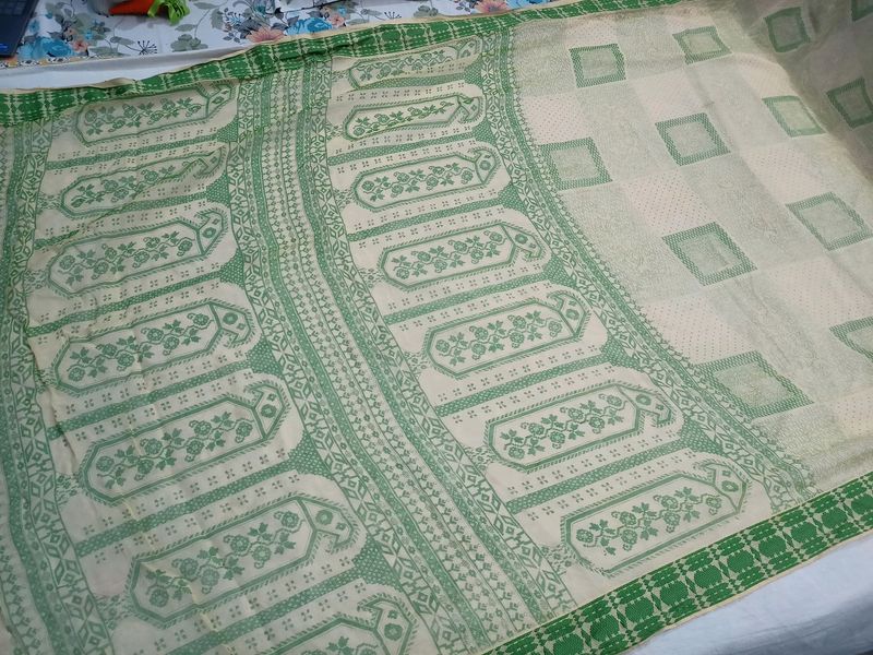 Green cotton saree