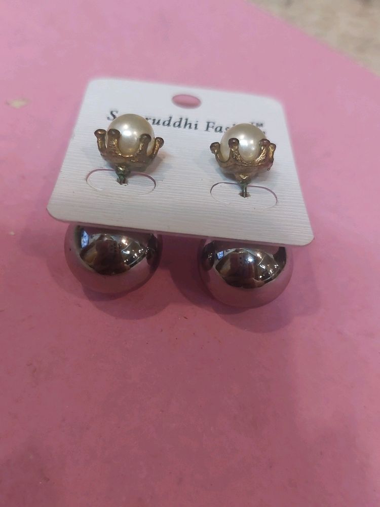 Stylish Black N White Pearl Studs For Girls