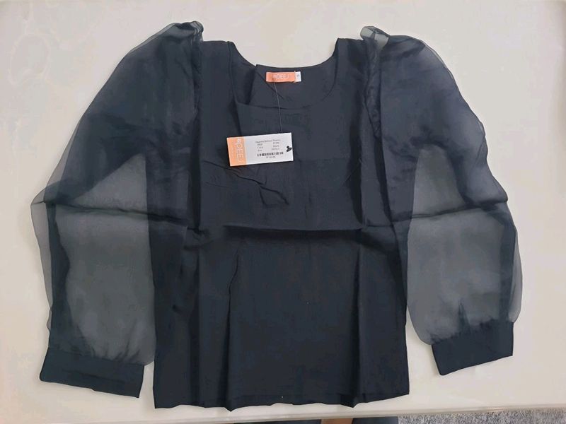 Organza Sleeves Top Black Small(bust 32")