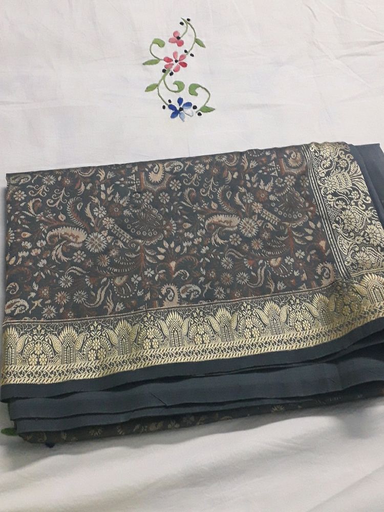 Semi Silk Saree In Grey Colour