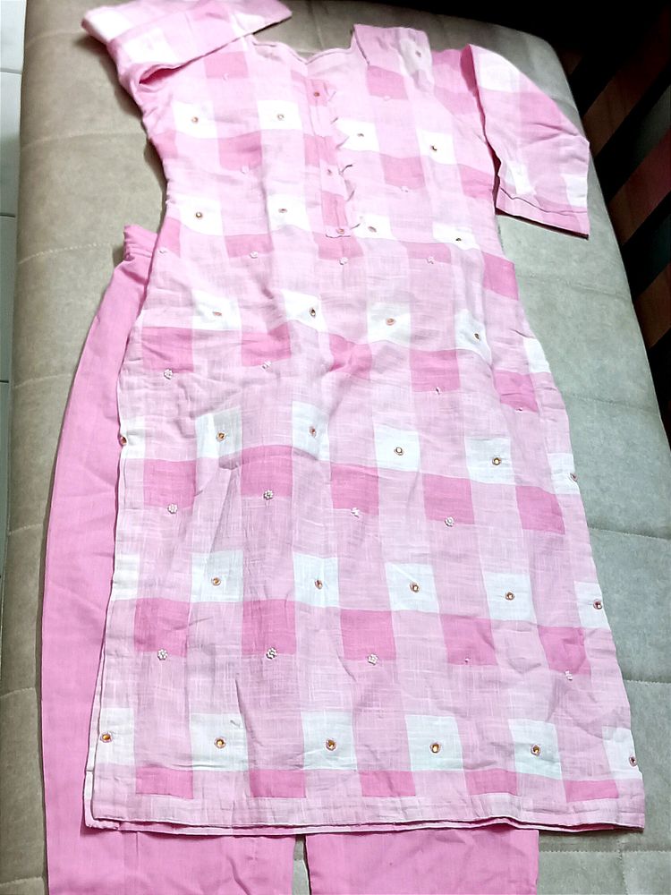 Pure Cotton Pink Suit Without Dupatta