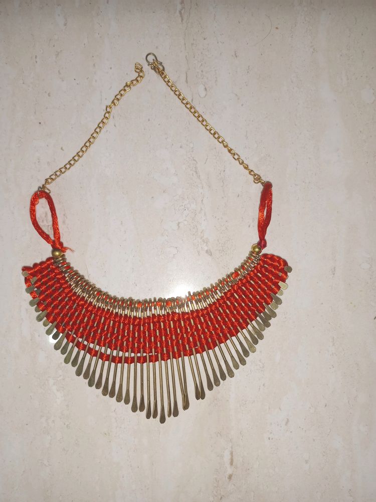 Stylish Red And Golden Neck Piece