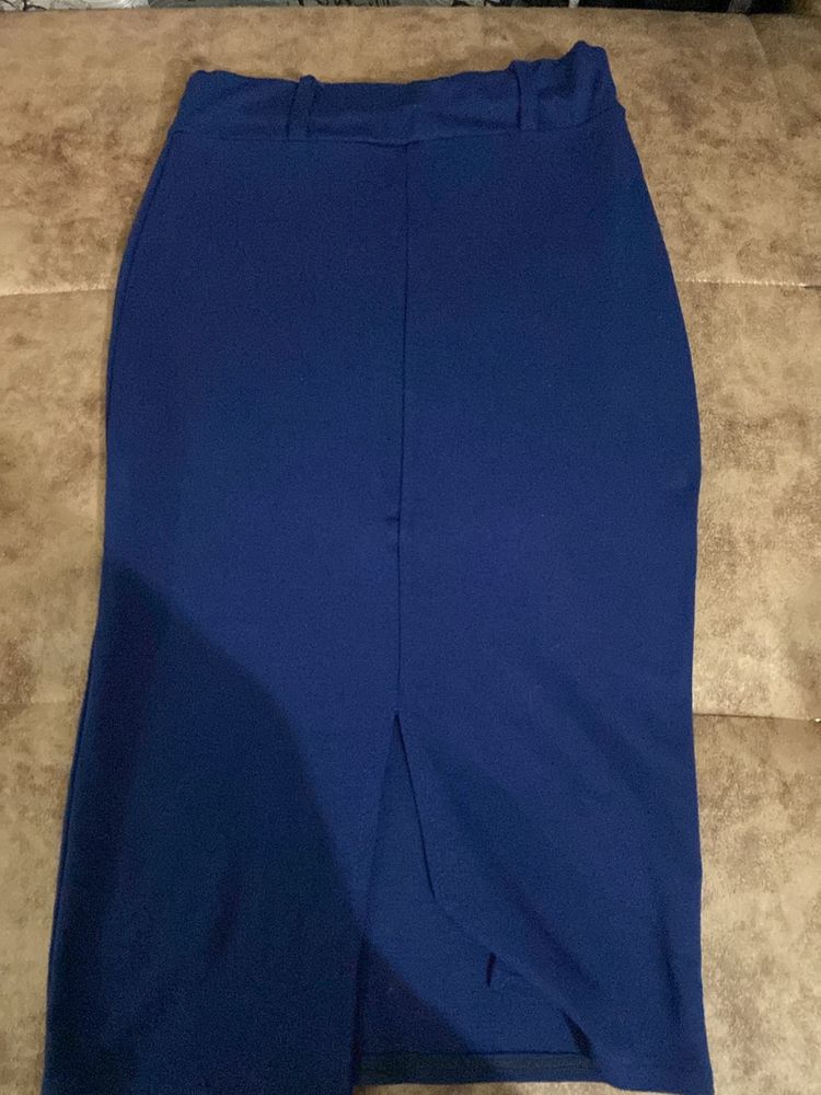 Navy Blue Formal & Party Wear Skirt With Slit