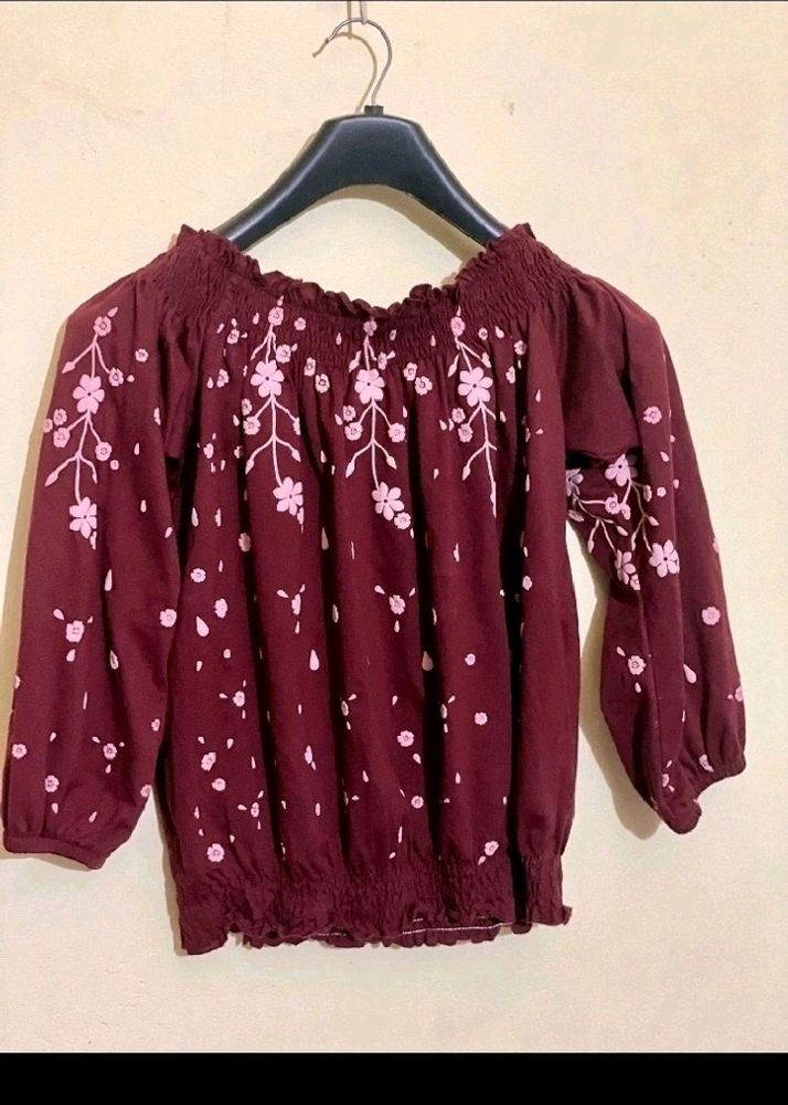 Maroon Colour Off Shoulder Top