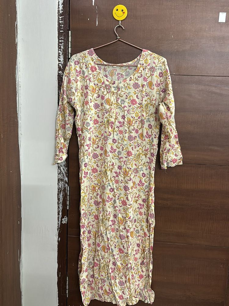 Beige Floral Kurta