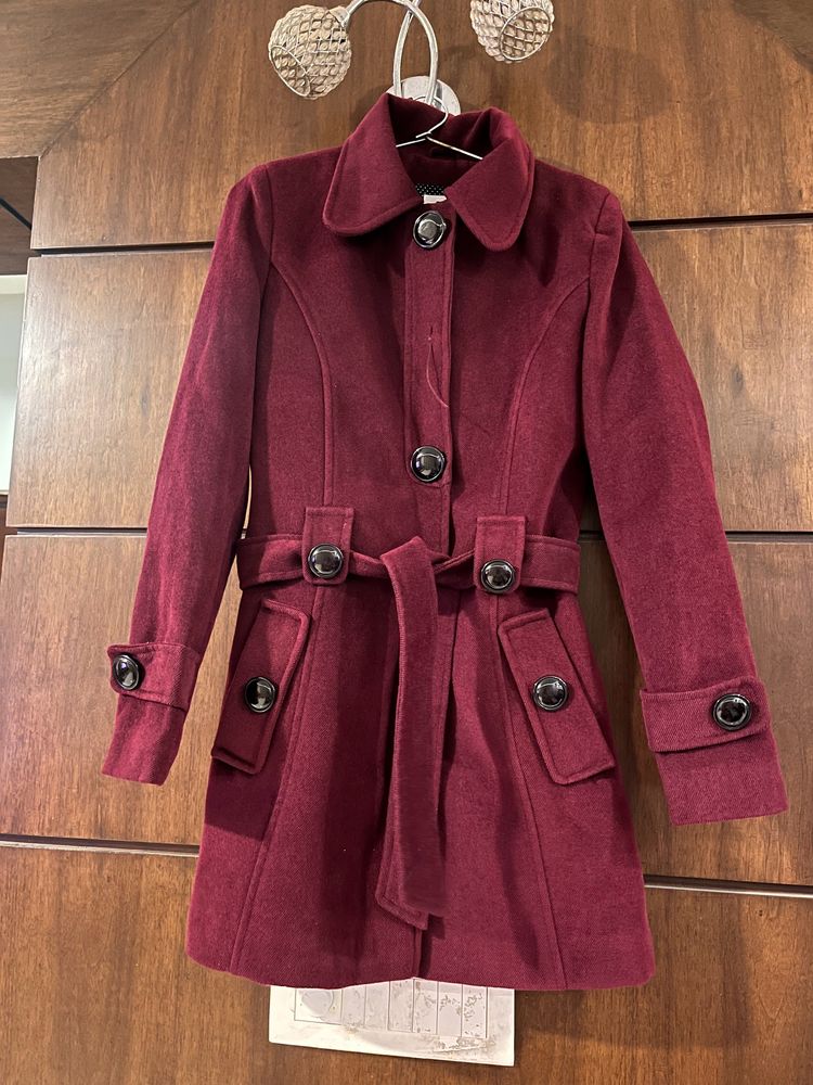 Burgundy Trench Coat By Dressberry