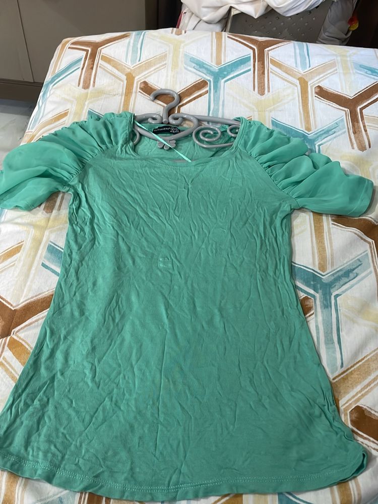 Sea Green Tshirt Wid Stylish Sleeves