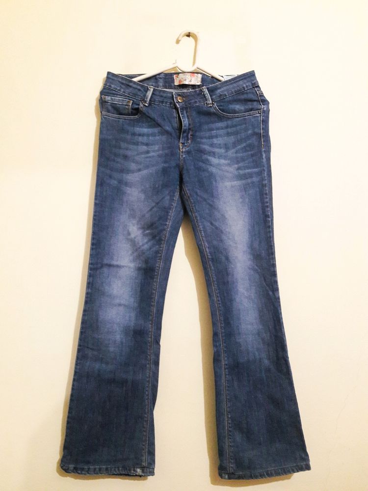 Washed Blue Flared Jeans