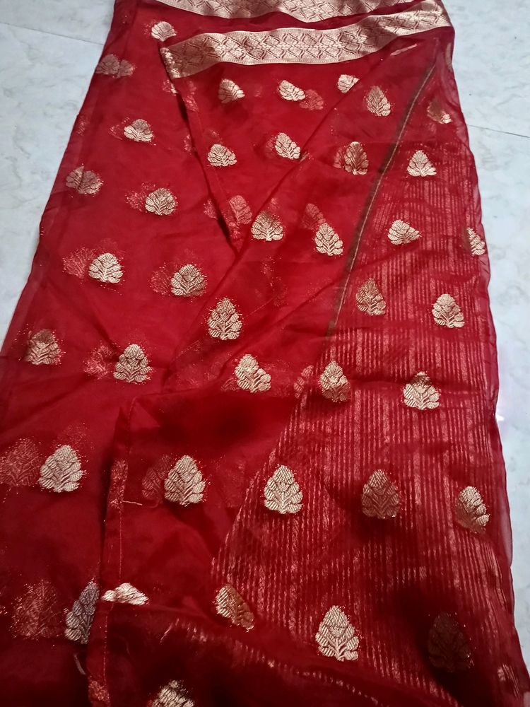 Organza Saree With Stitched Boluse