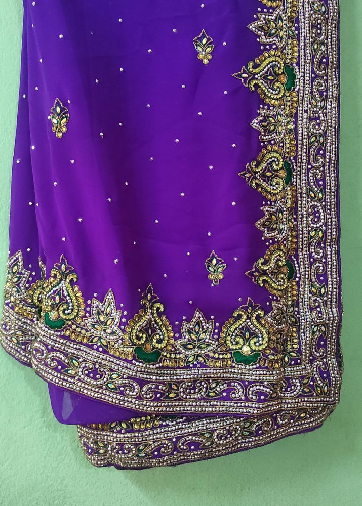 Purple Saree  💜 Stone Work Design... Beautiful