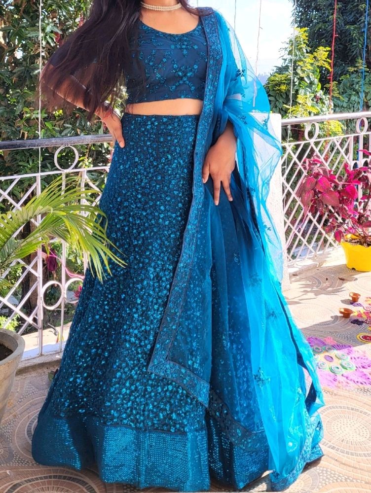Party Wear Sequence Lehnga-Teal