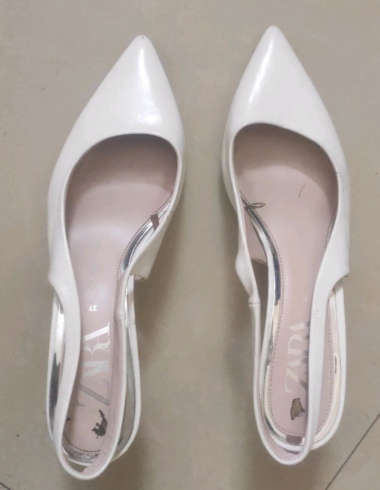 Zara White Glossy Slingback Heels