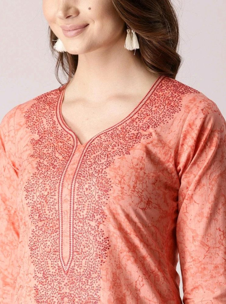 Embroidered Sharbati (Pastel Orange) Kurta