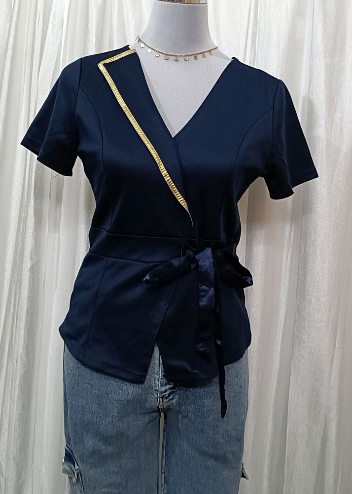 Women V-NECK Navy Fit Top