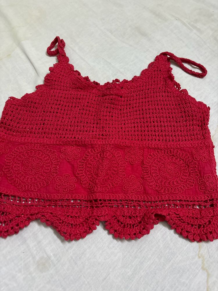 Red Crochet Top Unused To