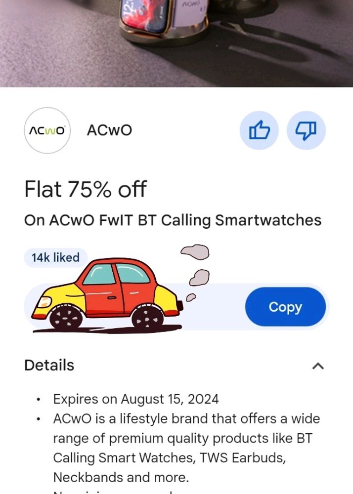 ACwO BT Smart Watch 75% Off Voucher