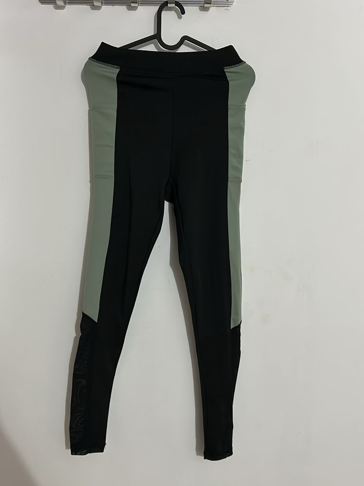 Amazon Mesh Detail Leggings (Black and Green)