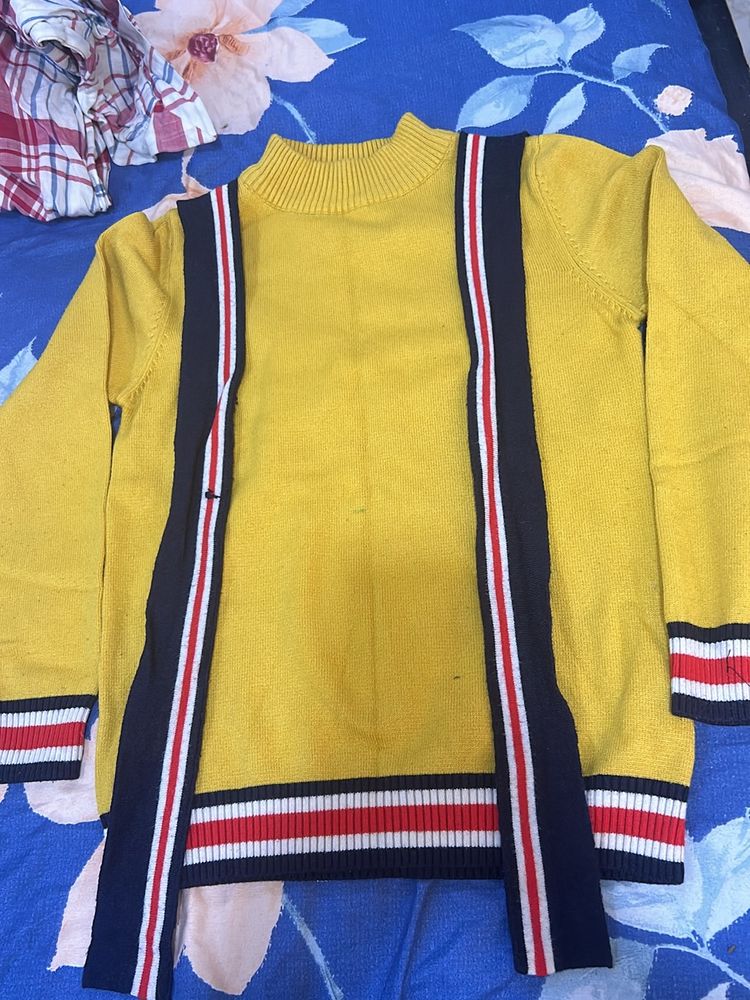 Mustard Branded Sweater For Girls With Tie Up