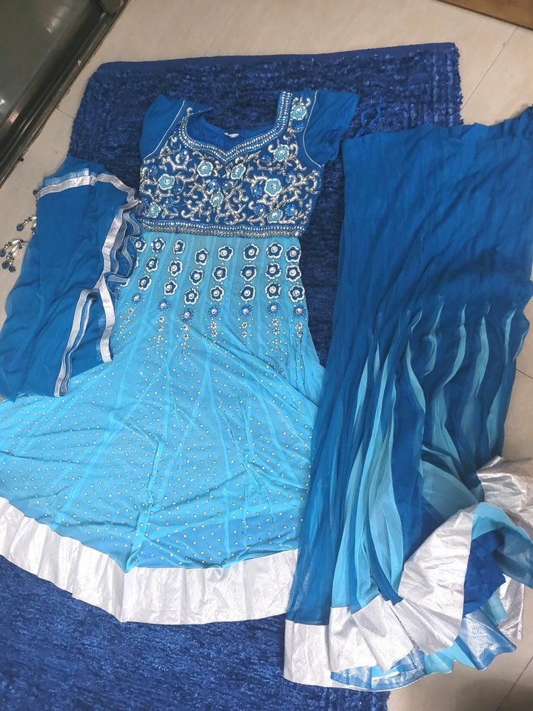 Never Used Anarkali Frock With All Diamond Wor