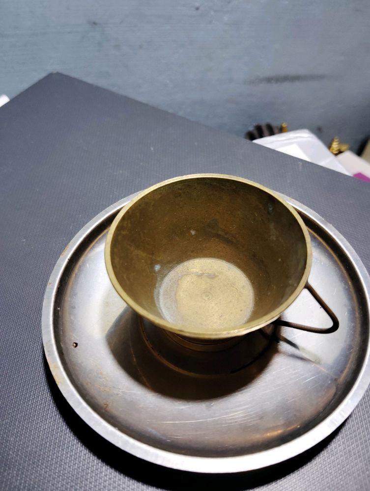 Miniature Brass Cup And Steel Plate From Bahrain