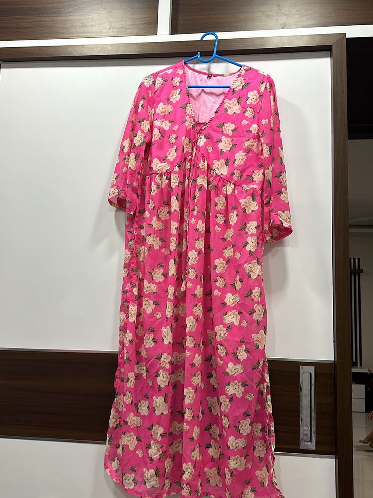 Floral A Line Nyra Cut Georgette Pink Kurta