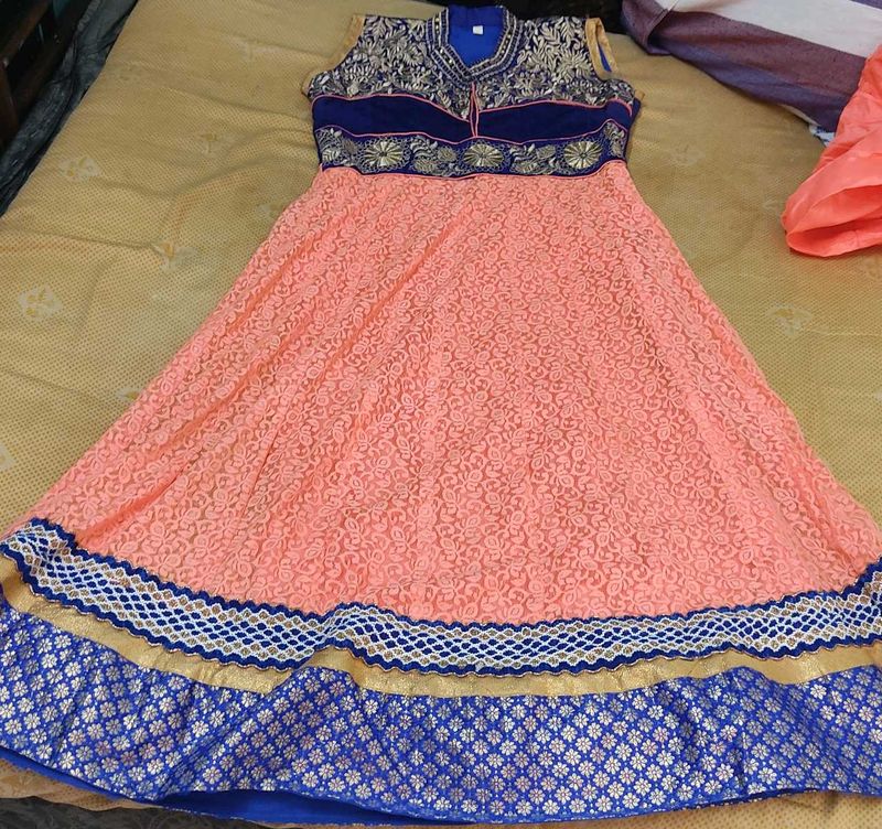 Orange And Blue Anarkali Set