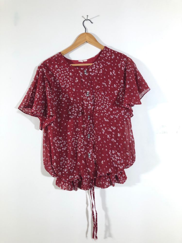 Dark Red Printed Top(Women’s)