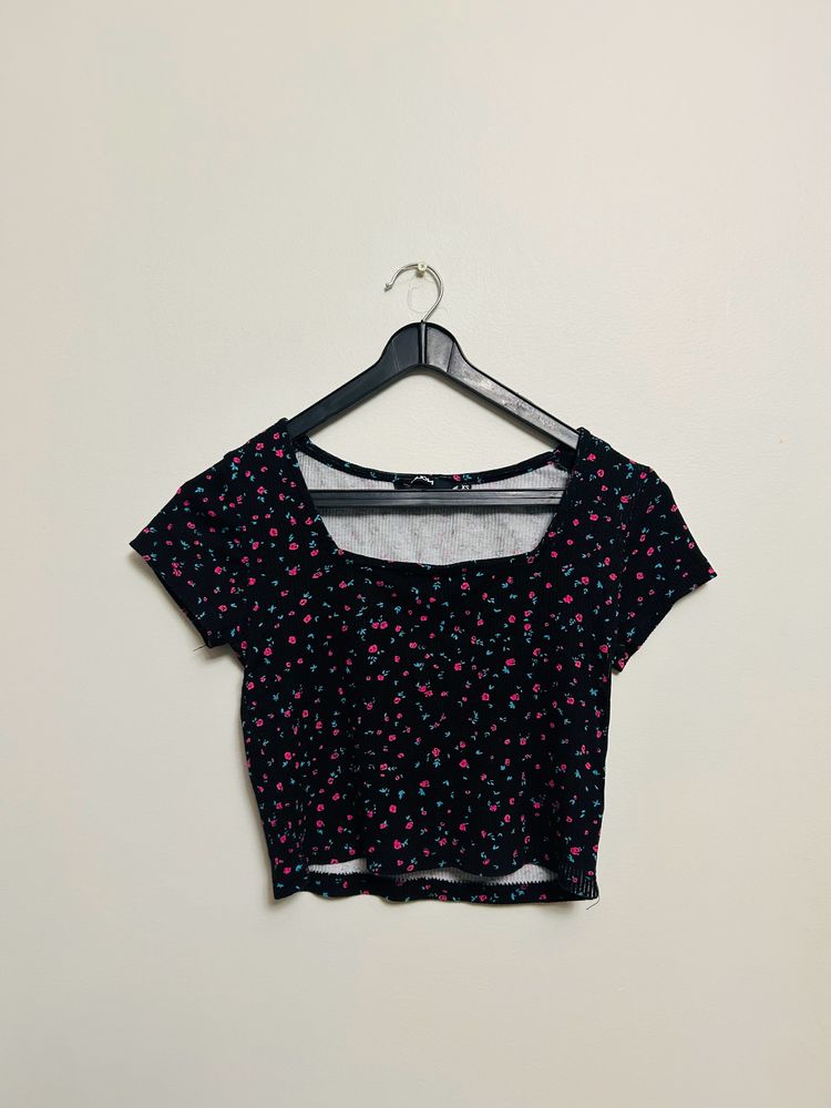 Printed ribbed crop top