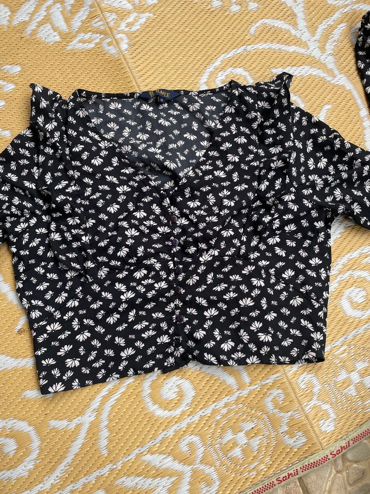 Black With Floral Print Crop Top