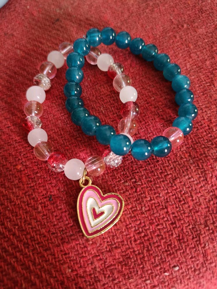 Heart Charm Beaded Bracelet Combo