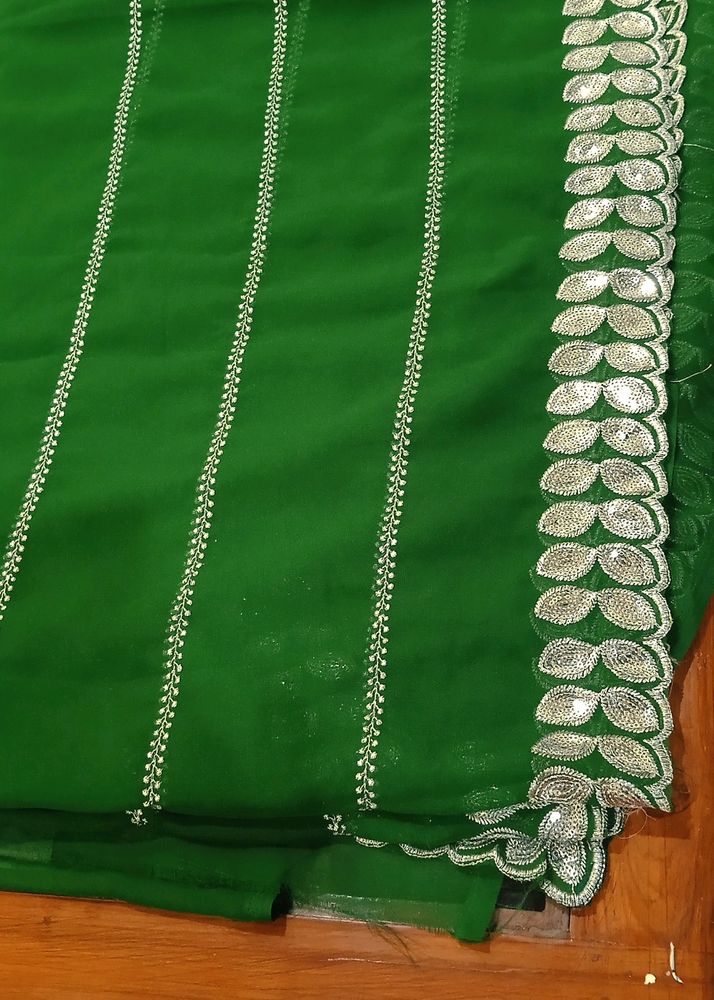 Georgette Saree With Silver Border